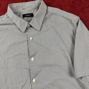 Theory Shirt Mens L Button Up Geometric All Over Print Stretch Cotton Blend
